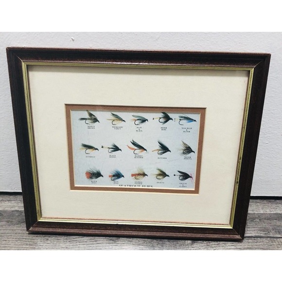 VINTAGE Sea Trout Flies framed print 9”x11” Art - Picture 2 of 4